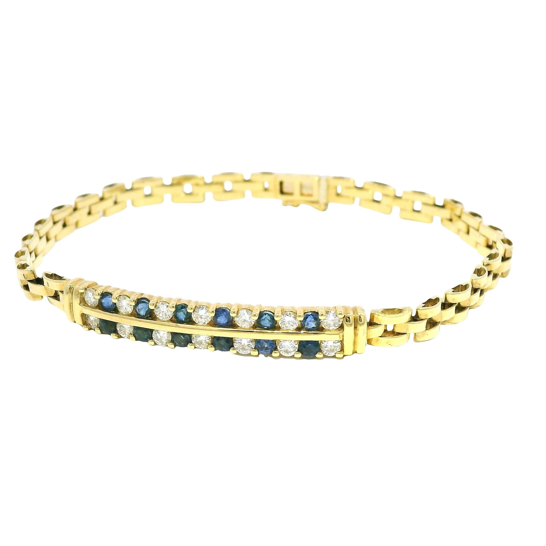 Bracelet à maillons cubains en saphir et diamant 18 carats En stock en vente 2