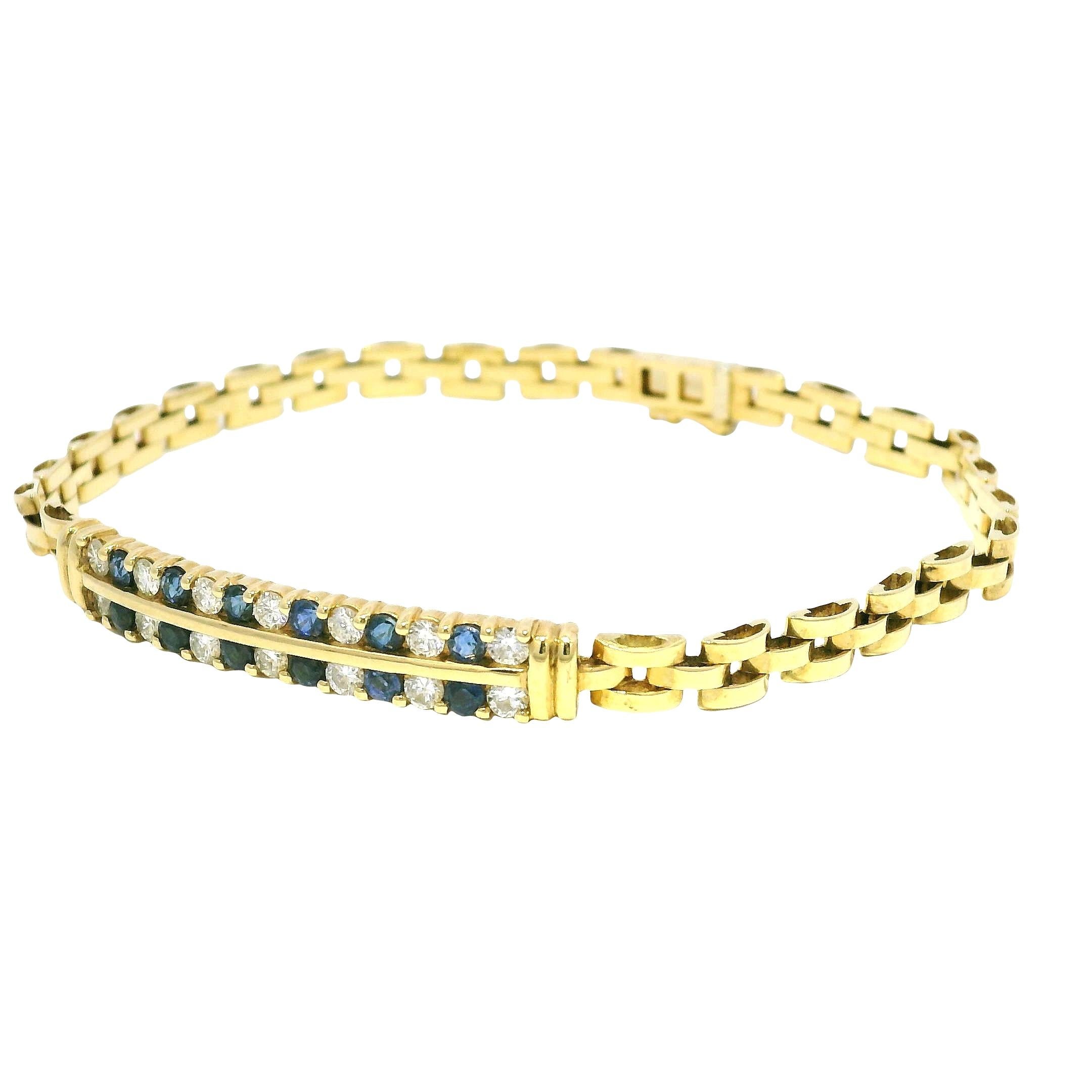 Bracelet à maillons cubains en saphir et diamant 18 carats En stock en vente 3
