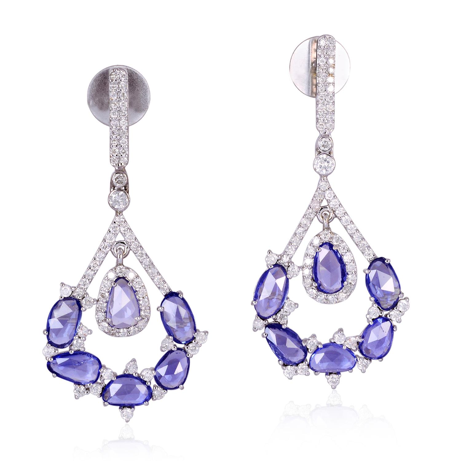 Contemporary Sapphire Diamond 18 Karat Gold Earrings For Sale