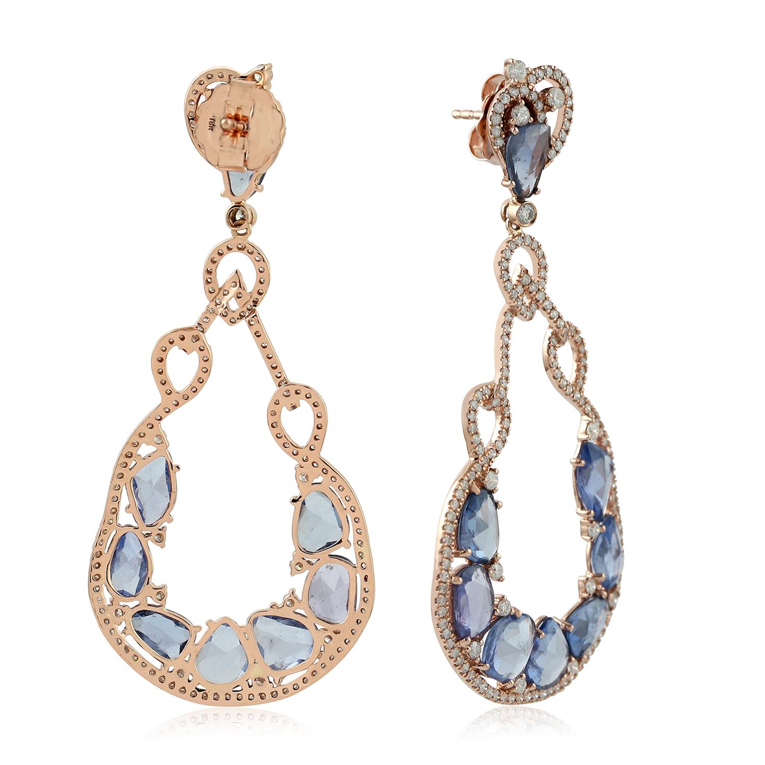 Sapphire Diamond 18 Karat Gold Earrings For Sale at 1stDibs