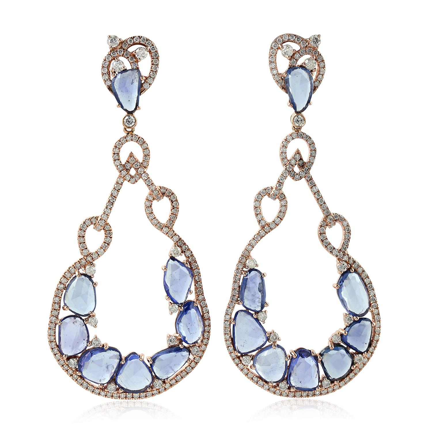 Pendientes Zafiro Diamante Oro 18 Kilates Corte mixto en venta
