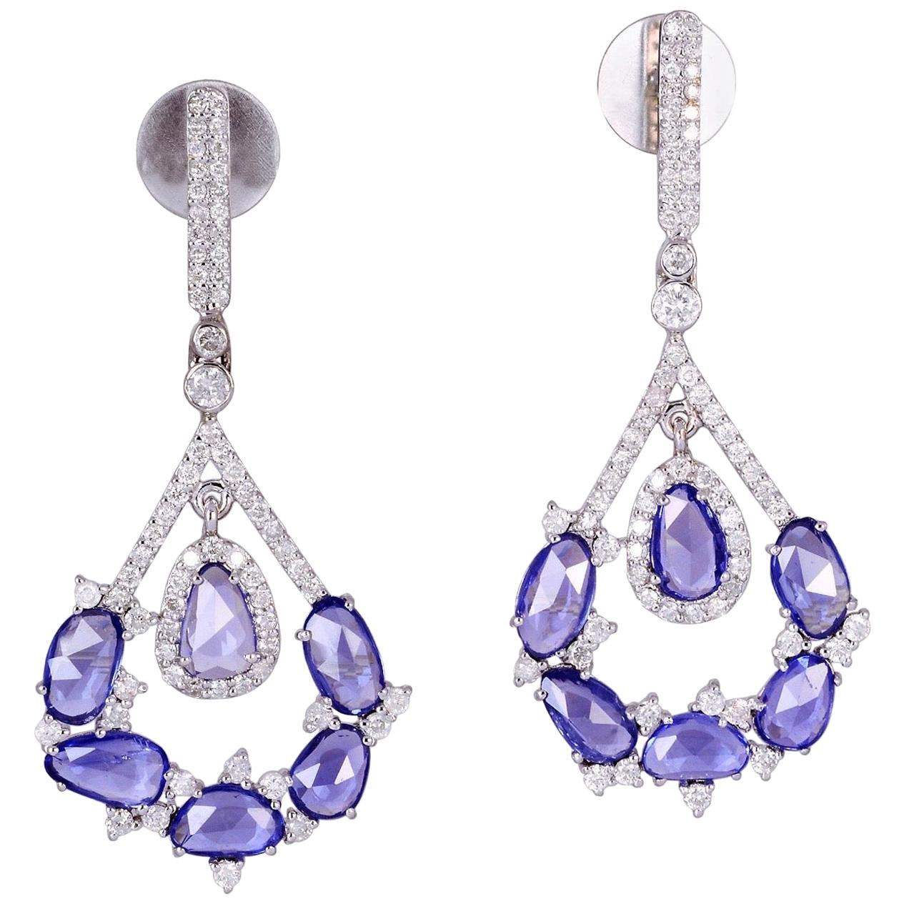 Sapphire Diamond 18 Karat Gold Earrings For Sale