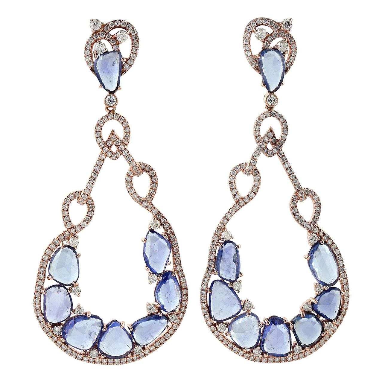 Sapphire Diamond 18 Karat Gold Earrings For Sale at 1stDibs