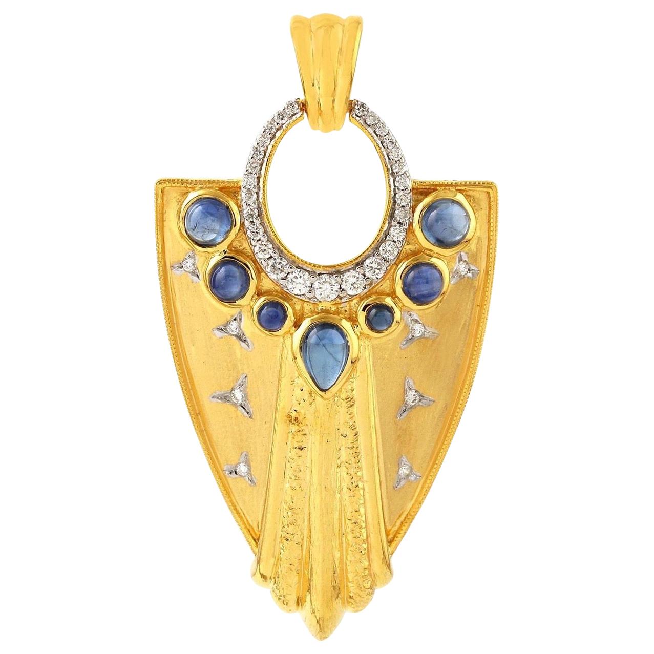 Sapphire Diamond 14 Karat Gold Warrior Pendant Necklace