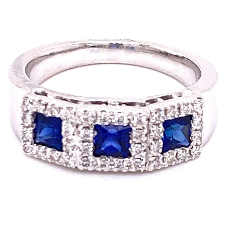 Modern Sapphire Diamond 18 Karat White Gold Wedding Anniversary Band Ring