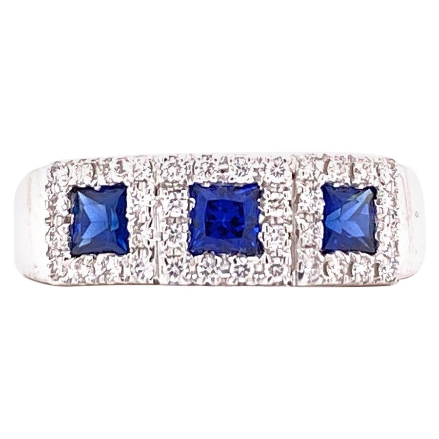 Sapphire Diamond 18 Karat White Gold Wedding Anniversary Band Ring