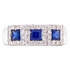 Sapphire Diamond 18 Karat White Gold Wedding Anniversary Band Ring