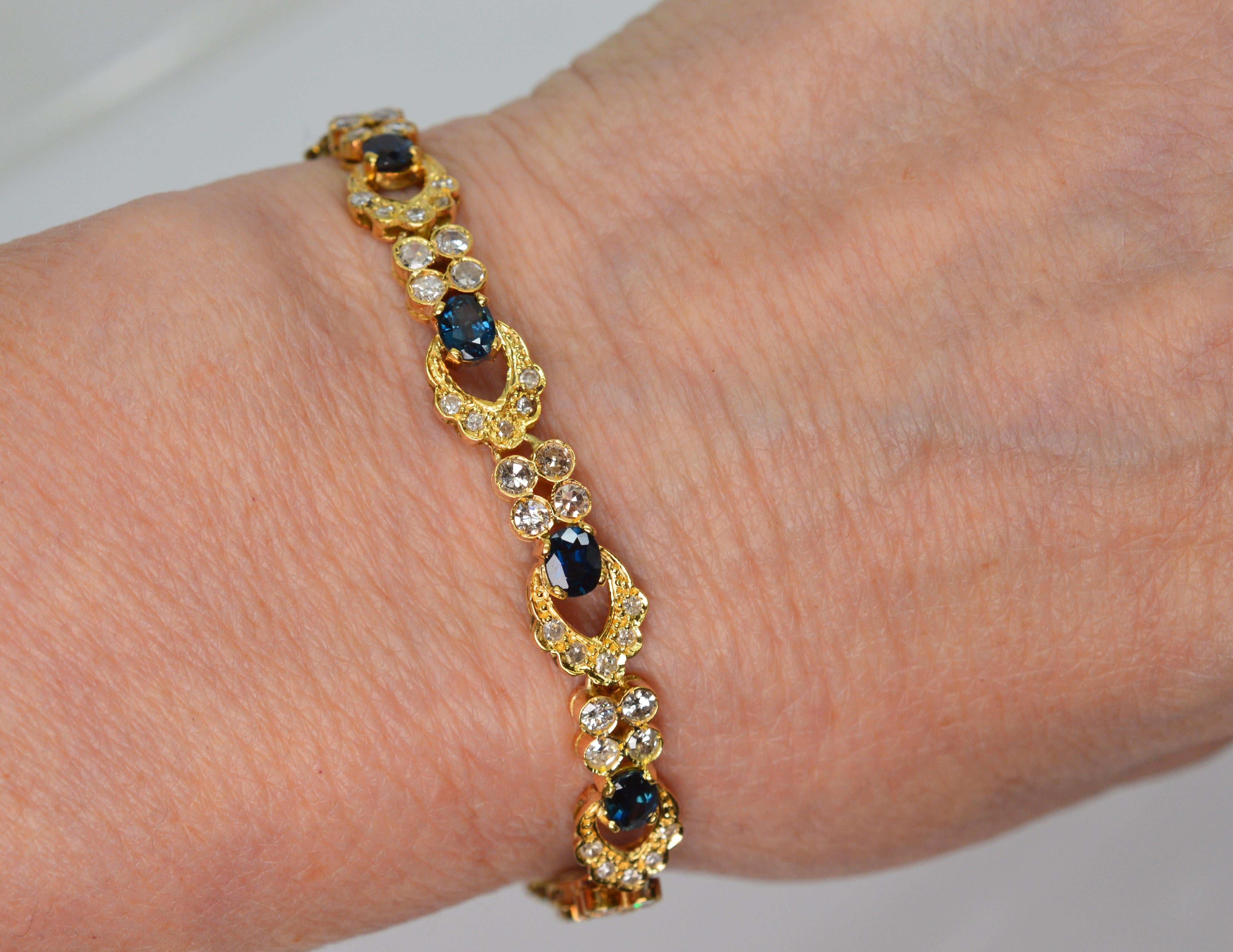 Women's Sapphire Diamond 18 Karat Yellow Gold Bracelet