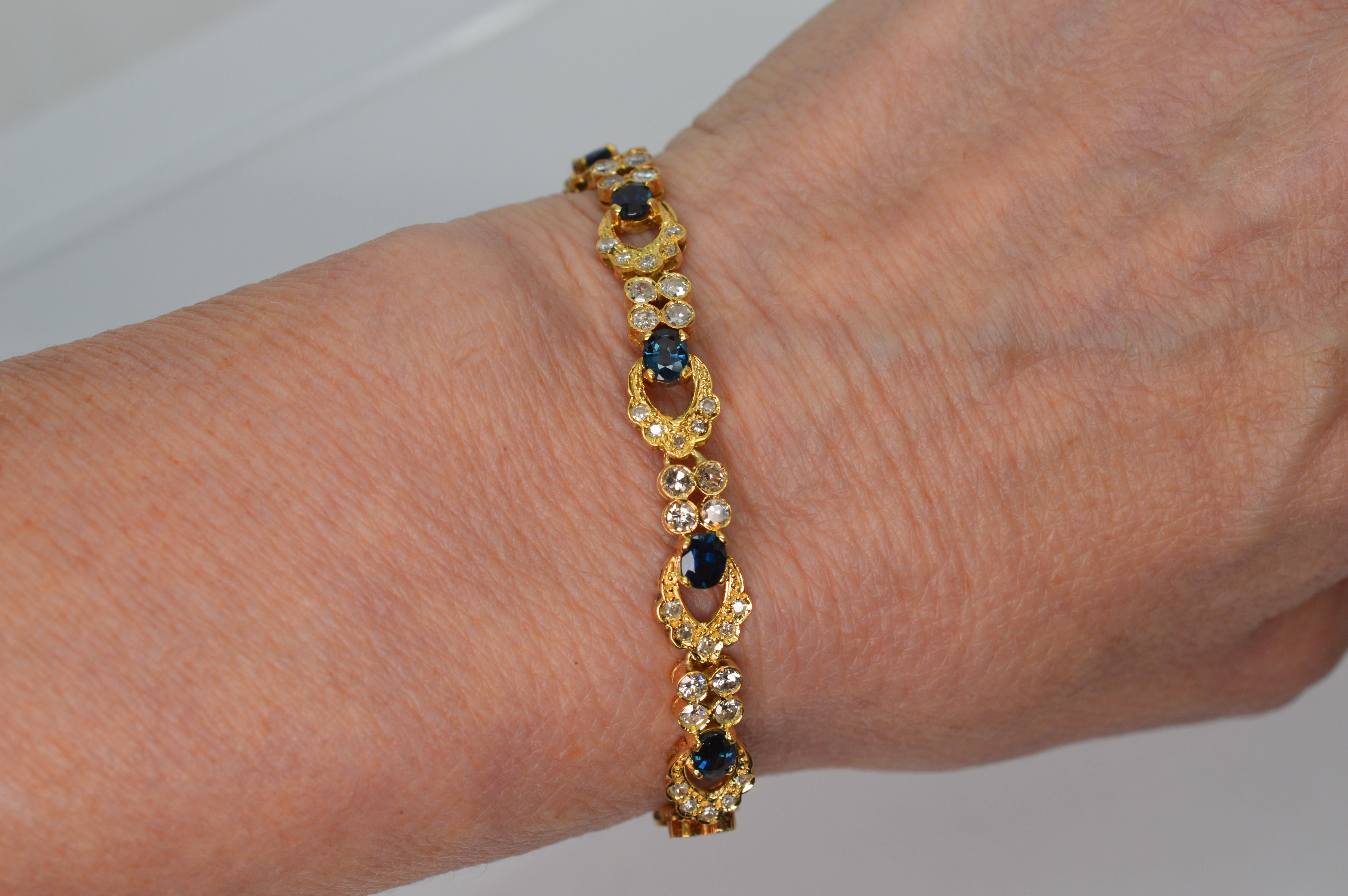 Sapphire Diamond 18 Karat Yellow Gold Bracelet 4