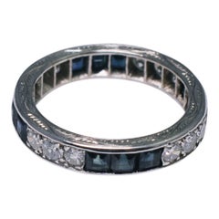 Sapphire Diamond 18 Carat Gold 1930s Eternity Ring