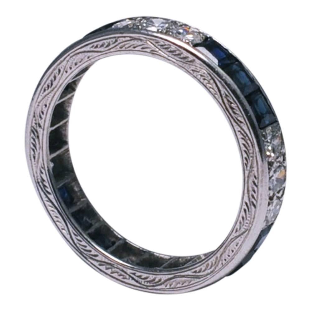 Art Deco Sapphire Diamond 18 Carat Gold 1930s Eternity Ring For Sale