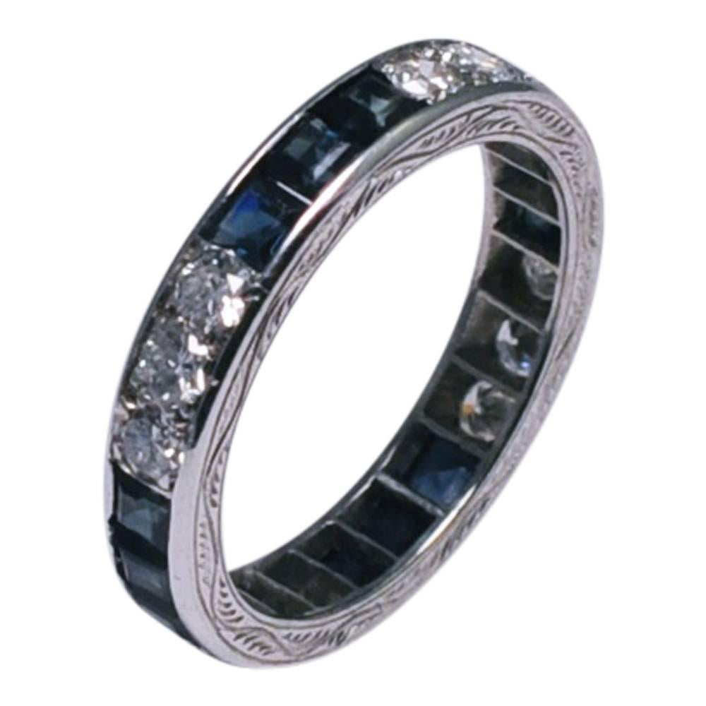 Sapphire Diamond 18 Carat Gold 1930s Eternity Ring For Sale 1