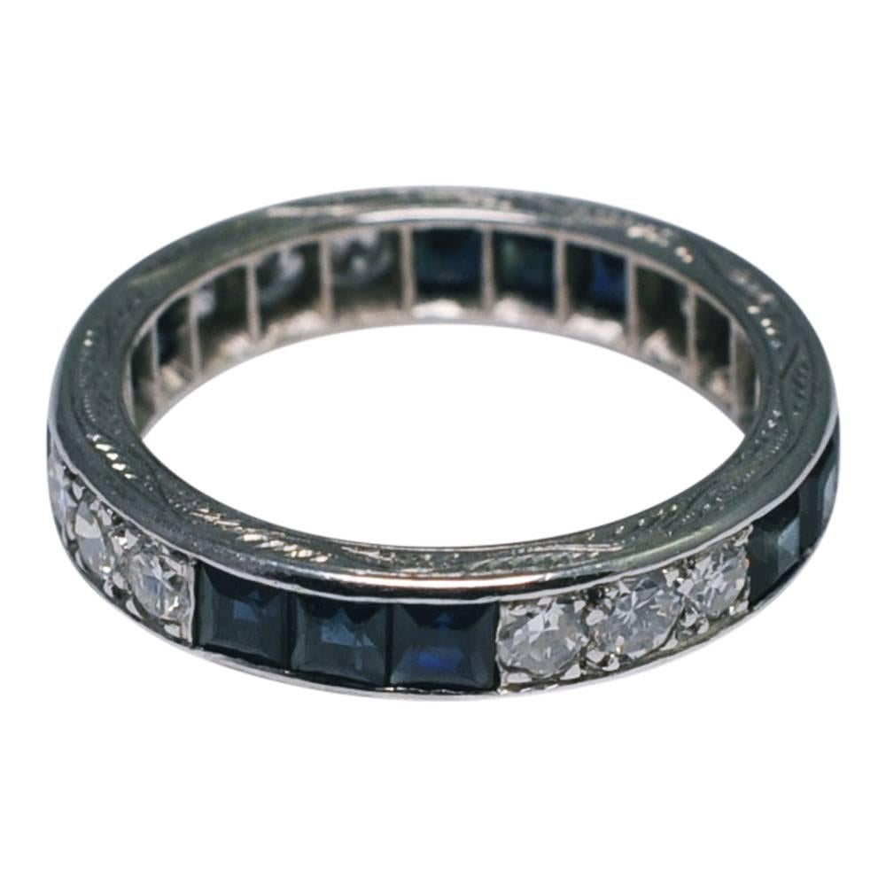 Sapphire Diamond 18 Carat Gold 1930s Eternity Ring For Sale