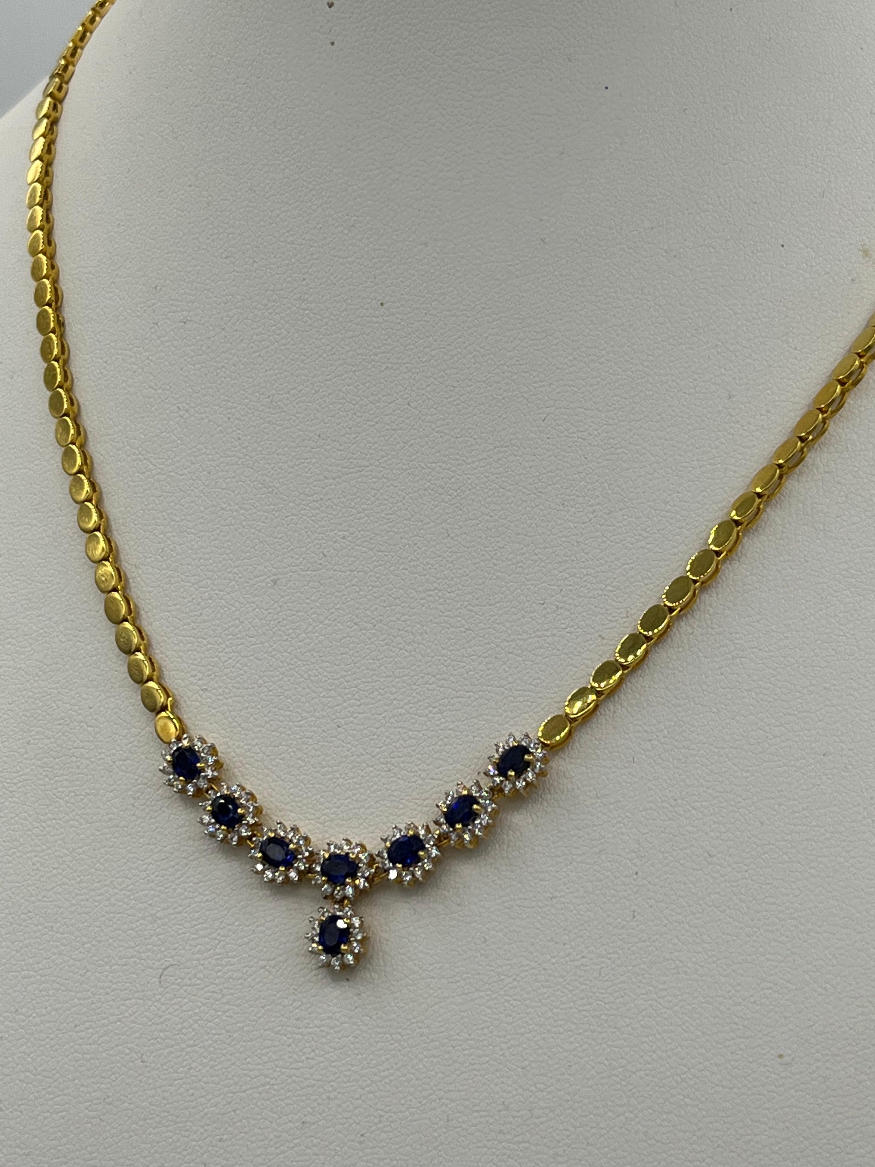 Women's Sapphire Diamond 18k Gold Necklace  For Sale