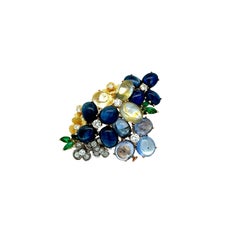 Broche fleur saphir diamant or 18k bicolore