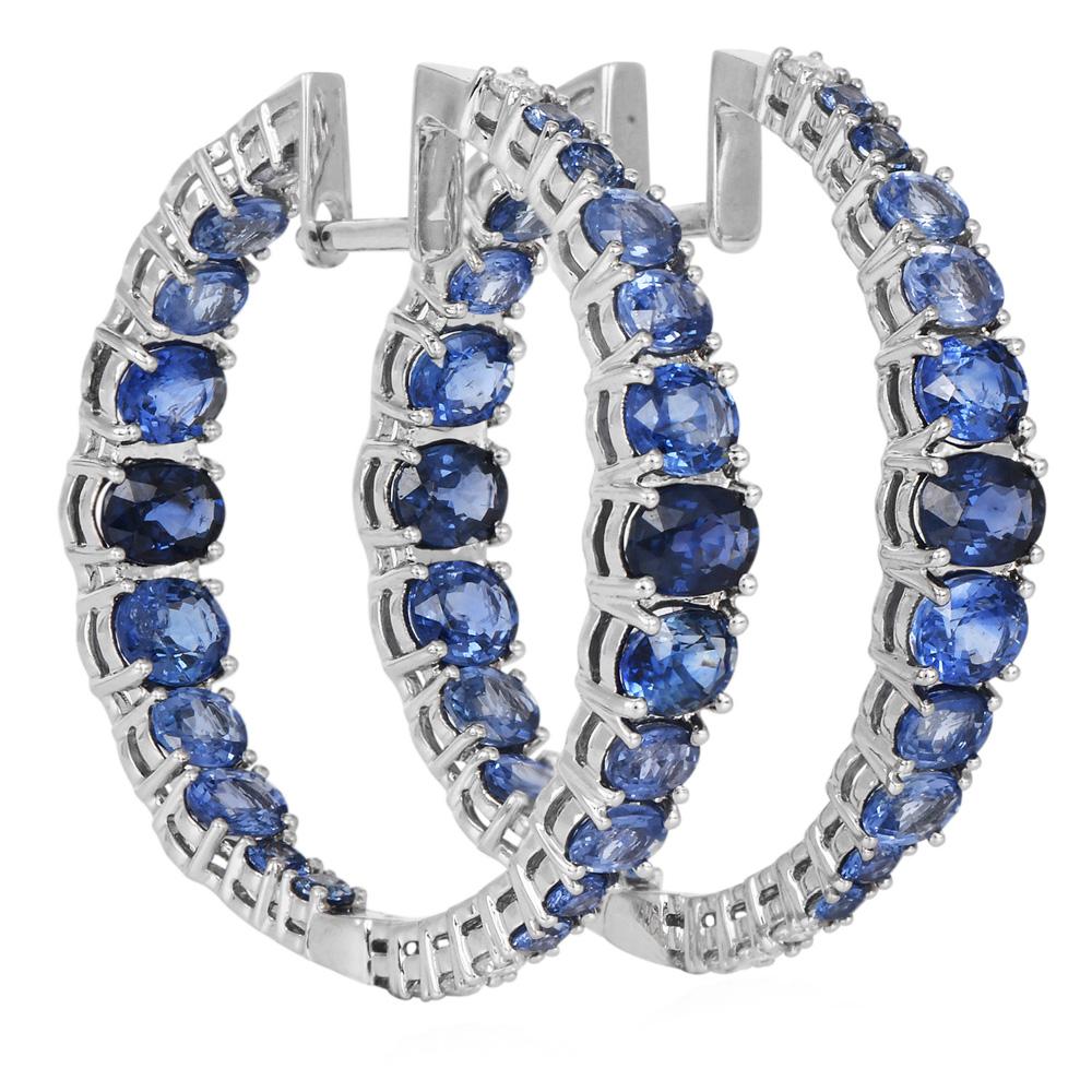 Modern Sapphire Diamond 18K Ombre Inside Out Hoop Earrings