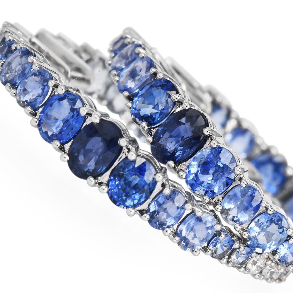 Sapphire Diamond 18K Ombre Inside Out Hoop Earrings In Excellent Condition In Miami, FL