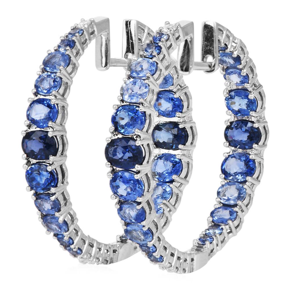 Women's Sapphire Diamond 18K Ombre Inside Out Hoop Earrings