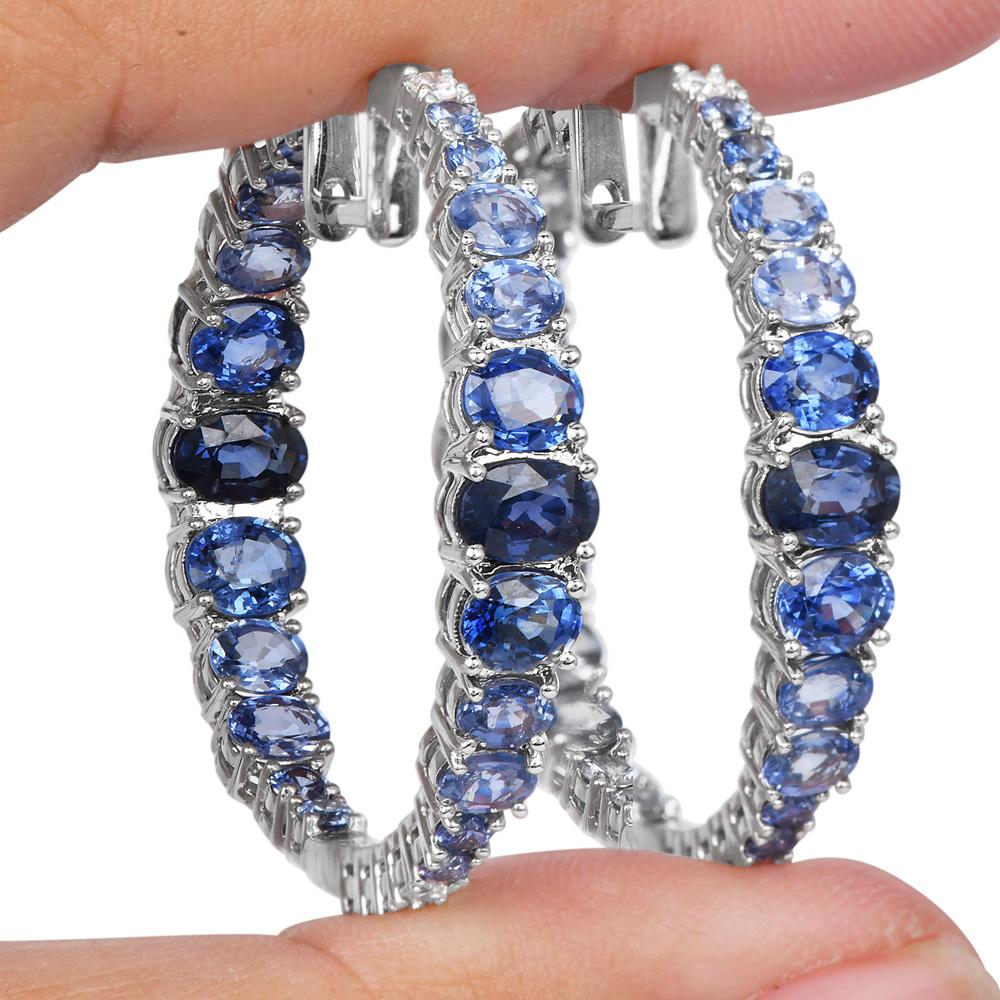 Sapphire Diamond 18K Ombre Inside Out Hoop Earrings 2