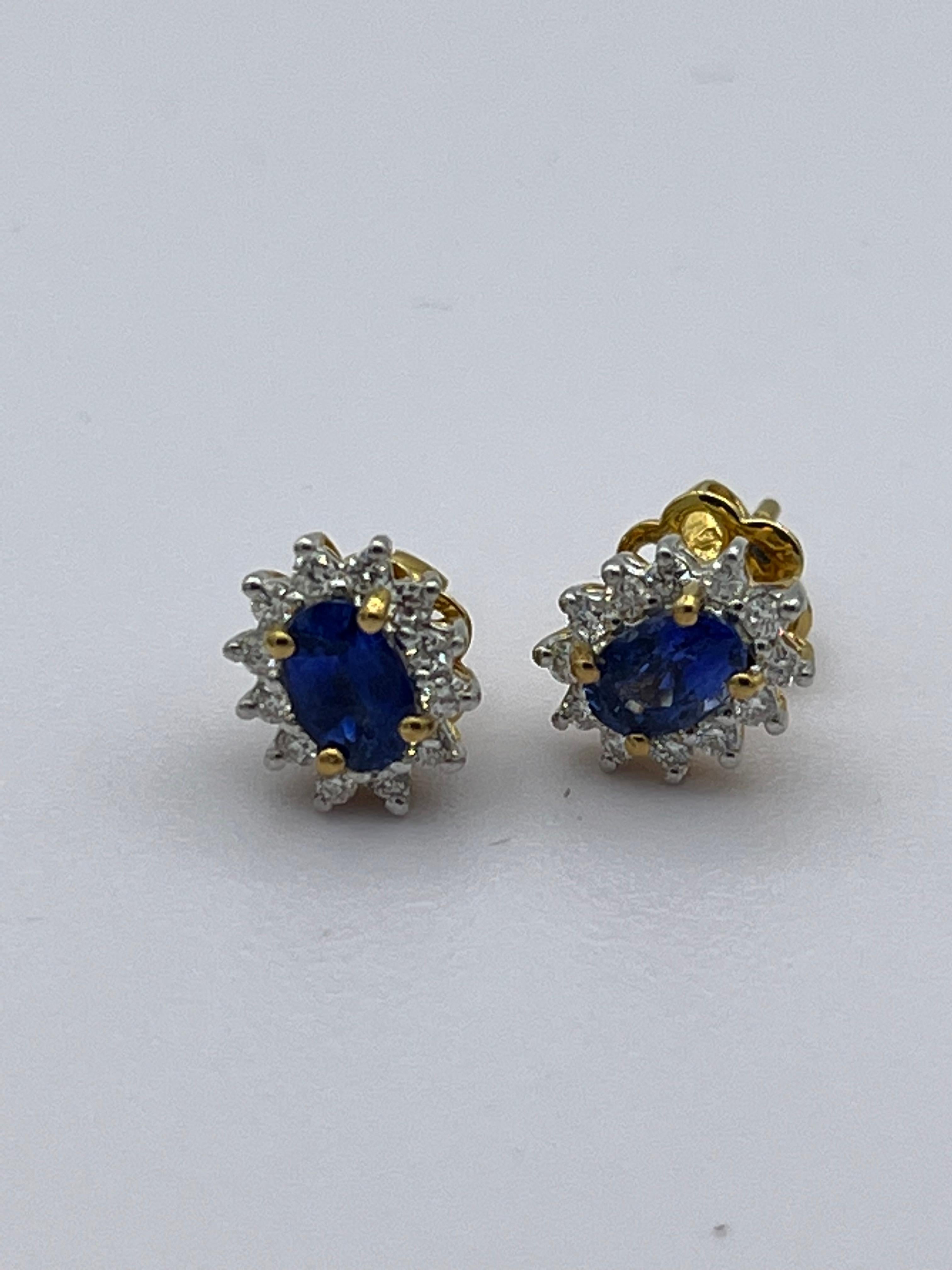 Sapphire Diamond 18k Stud, Earrings For Sale 1