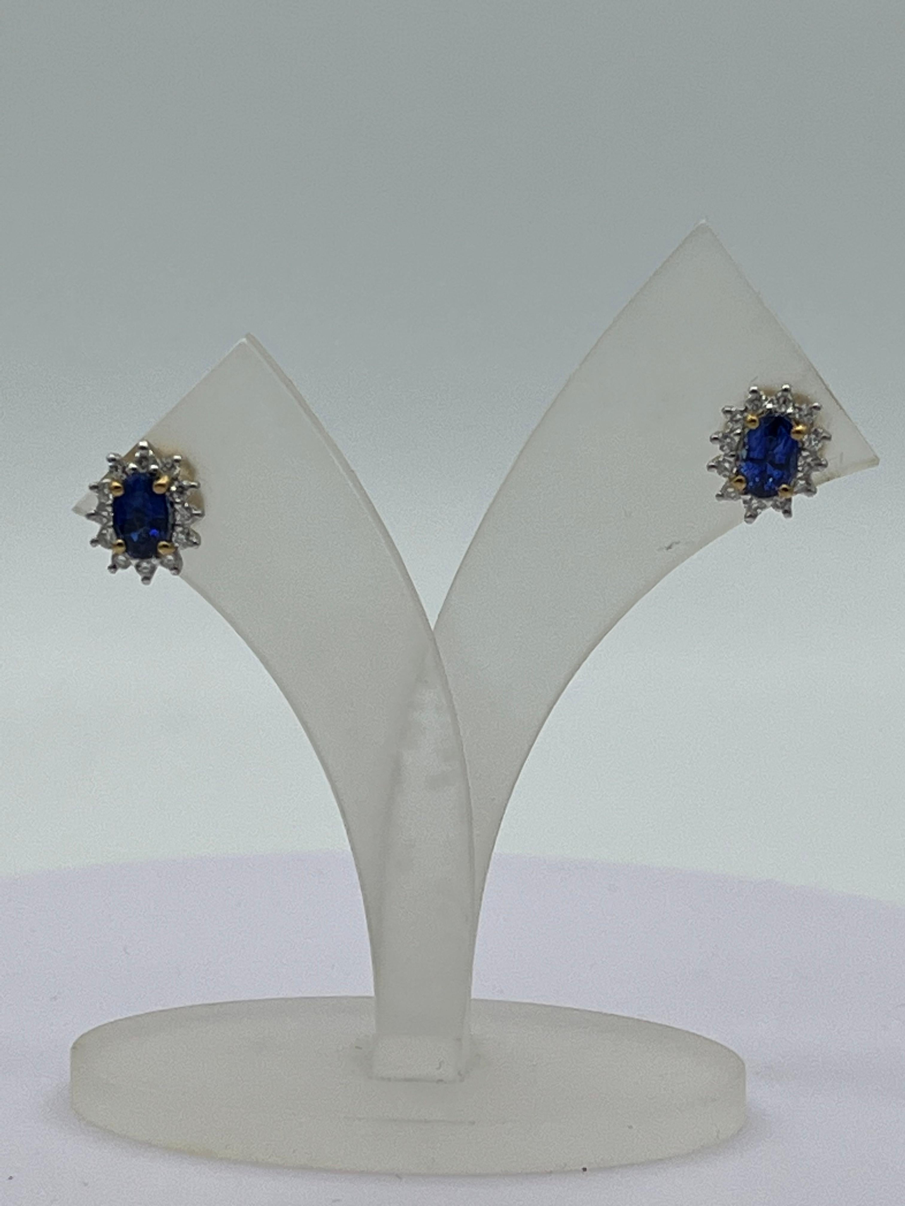 Sapphire Diamond 18k Stud, Earrings For Sale 2