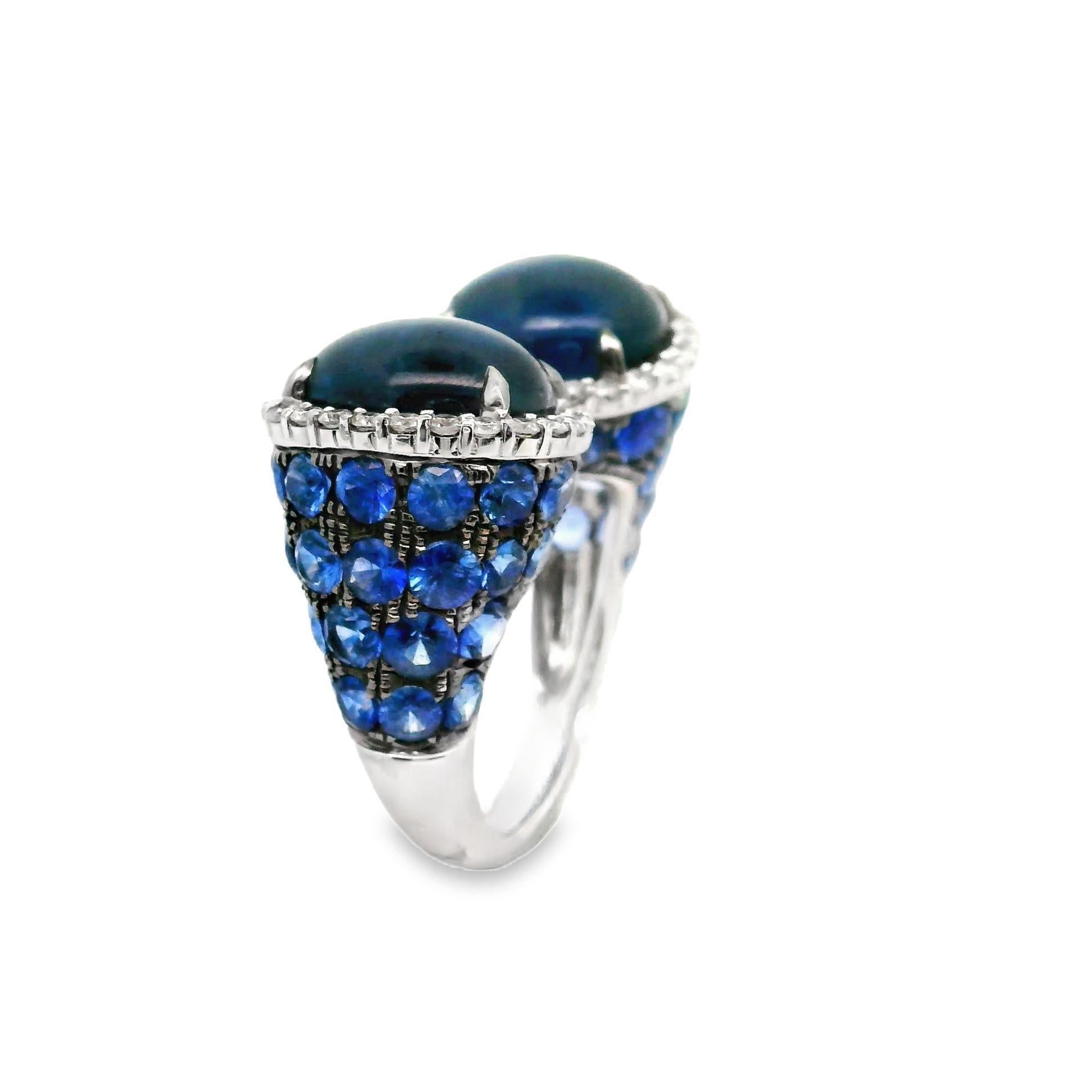 Sapphire Diamond 18k White Gold Open Ring In New Condition For Sale In Beverly Hills, CA