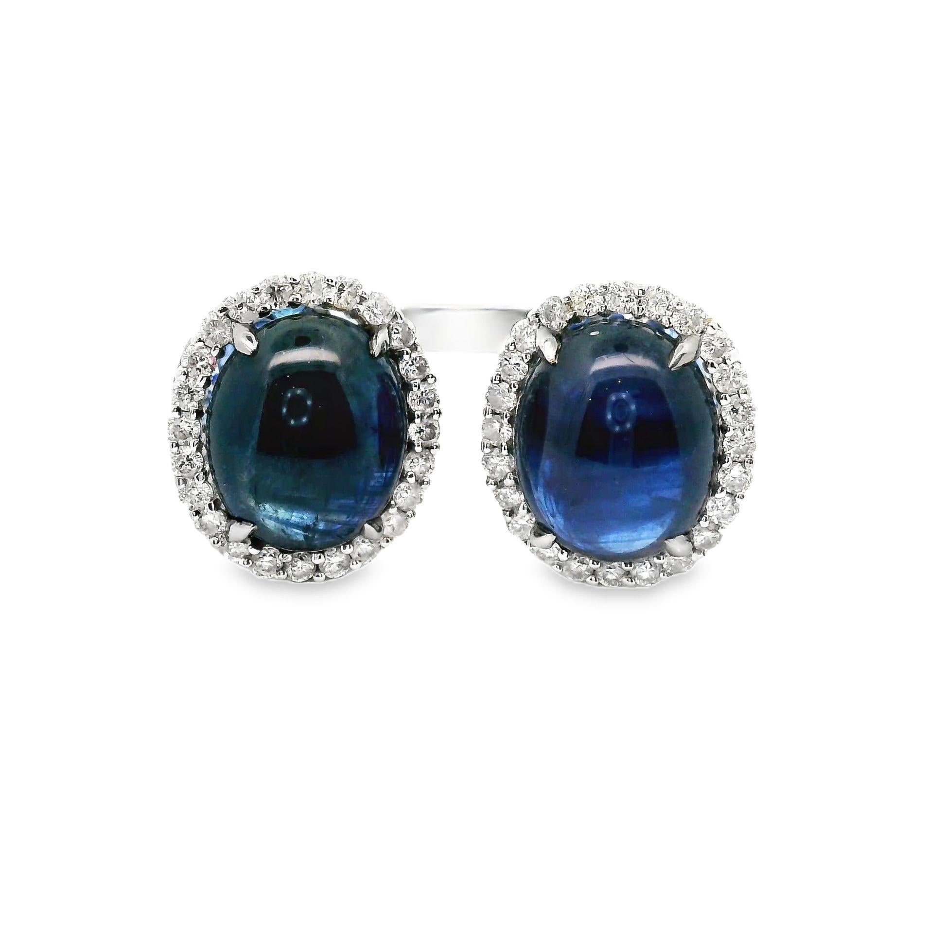 Women's Sapphire Diamond 18k White Gold Open Ring For Sale