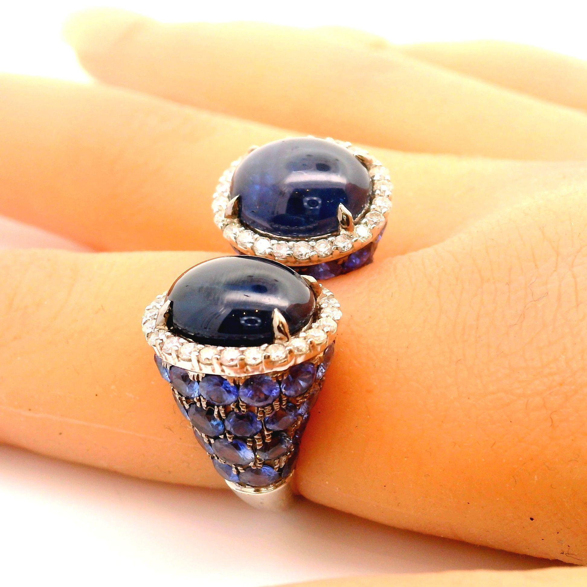 Sapphire Diamond 18k White Gold Open Ring For Sale 1