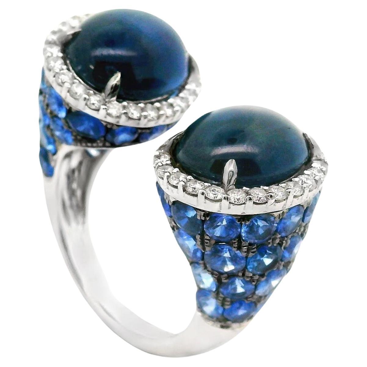 Sapphire Diamond 18k White Gold Open Ring