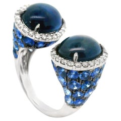 Sapphire Diamond 18k White Gold Open Ring