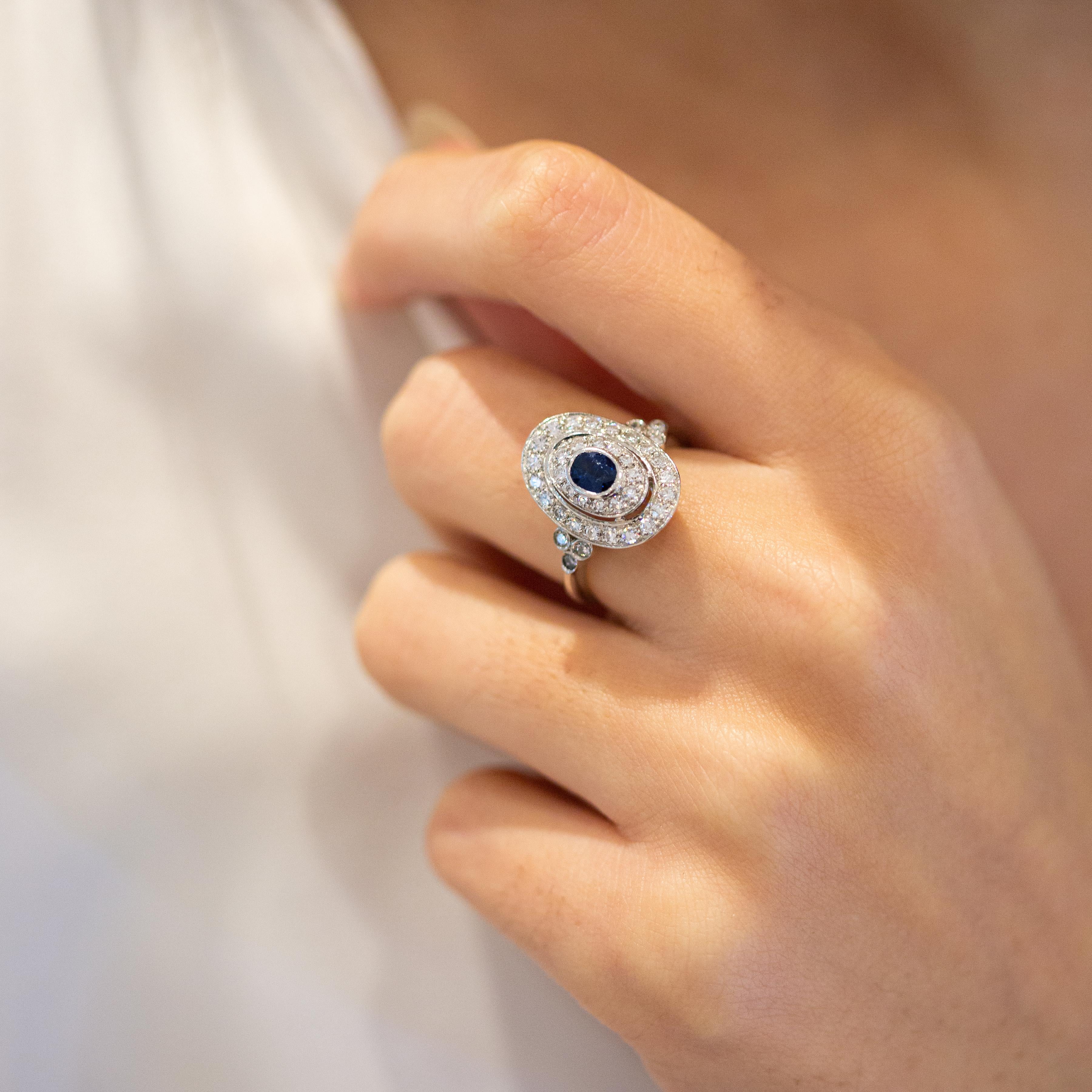 Sapphire Diamond 18K White gold Ring For Sale 4