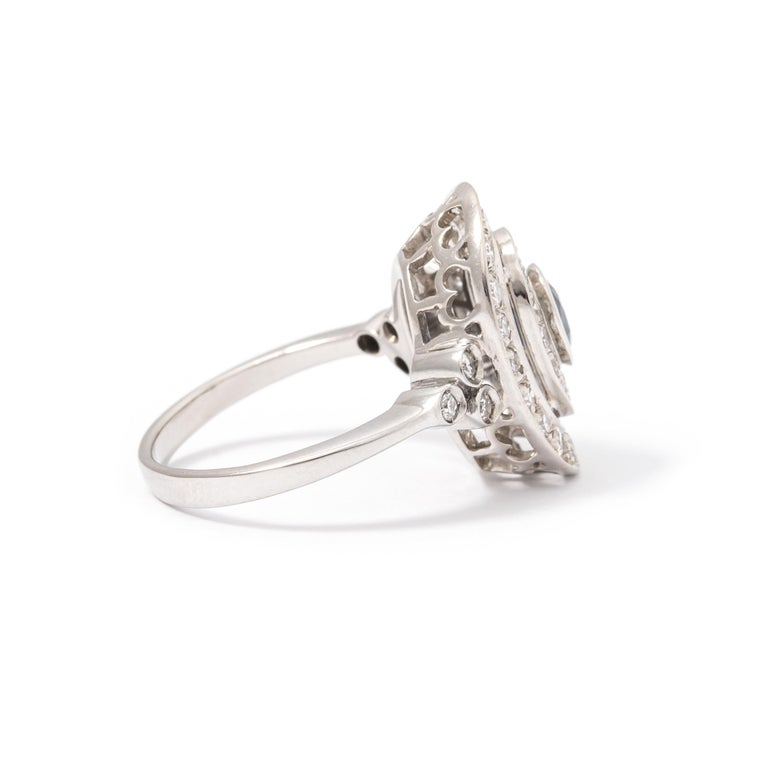 Women's or Men's Sapphire Diamond 18K White gold Ring For Sale