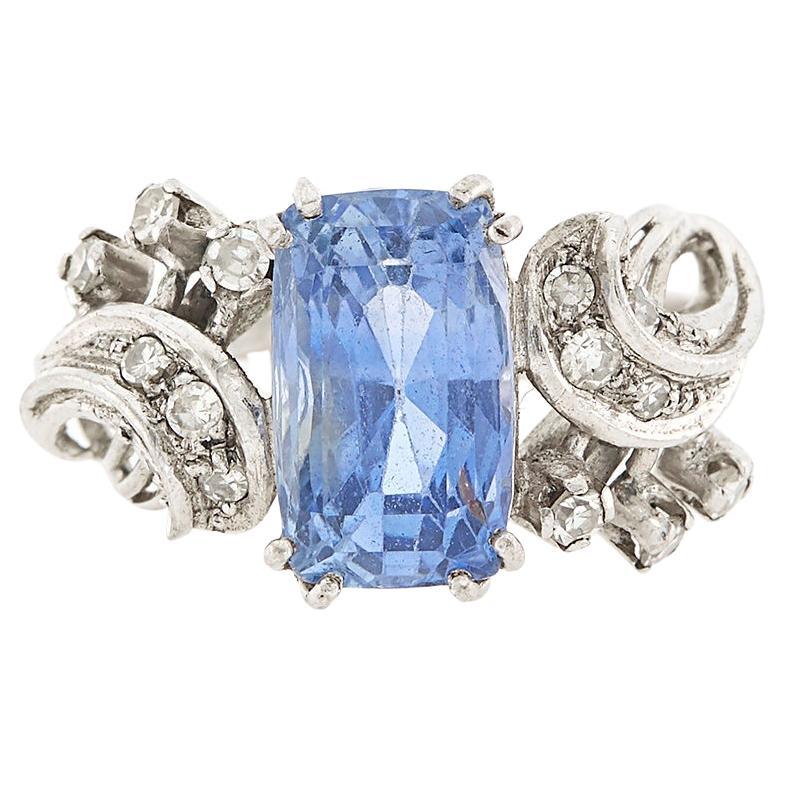 5.40cts Cushion Cut Sapphire Diamond 18K White Gold Ring