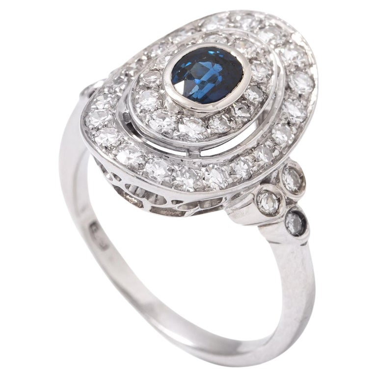 Sapphire Diamond 18K White gold Ring For Sale