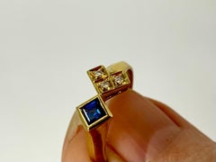 Sapphire Diamond 18K Yellow Gold Arrow Love Token Ring