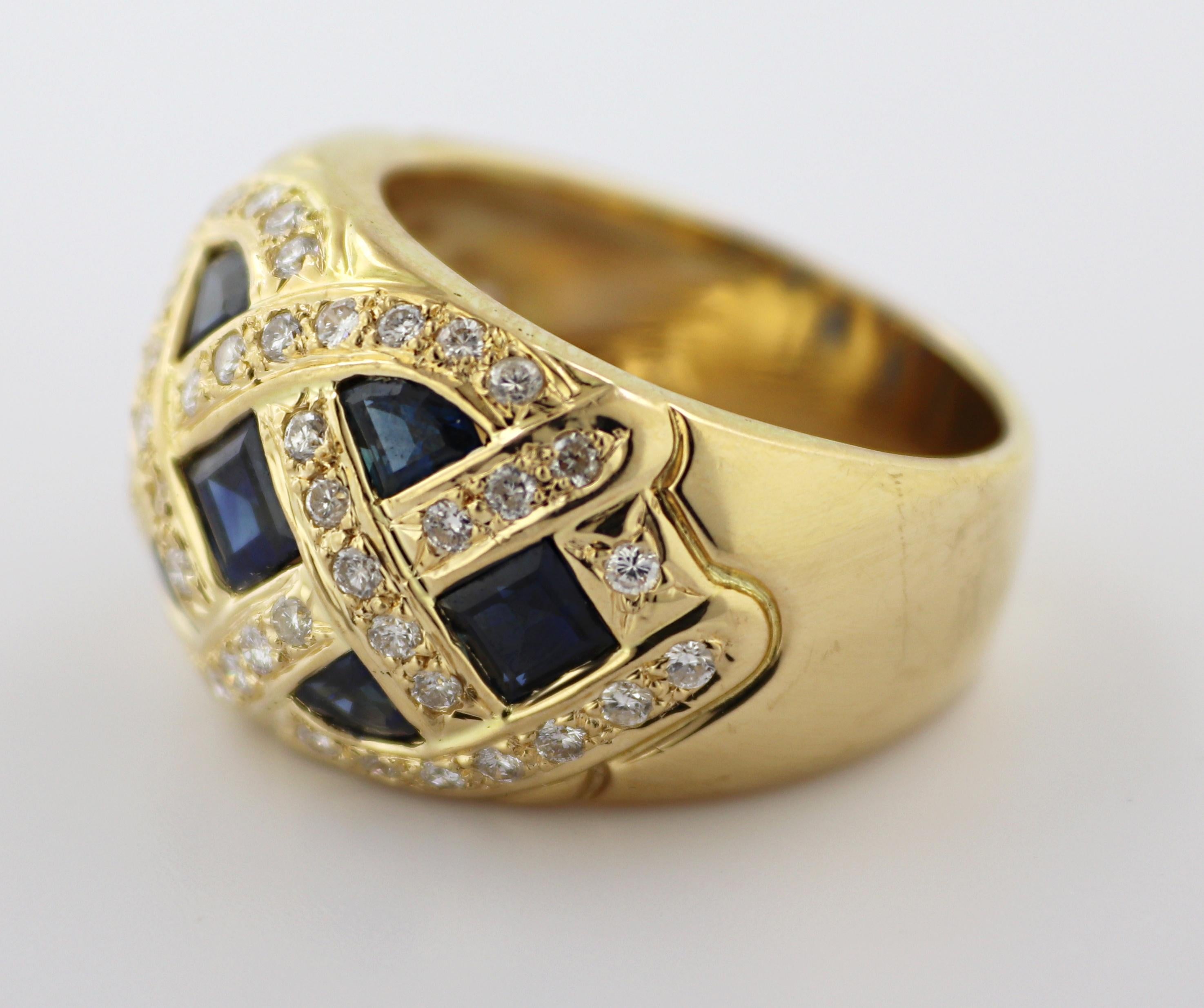 Sapphire, Diamond, 18k Yellow Gold Basket Ring In Good Condition For Sale In Pleasant Hill, CA