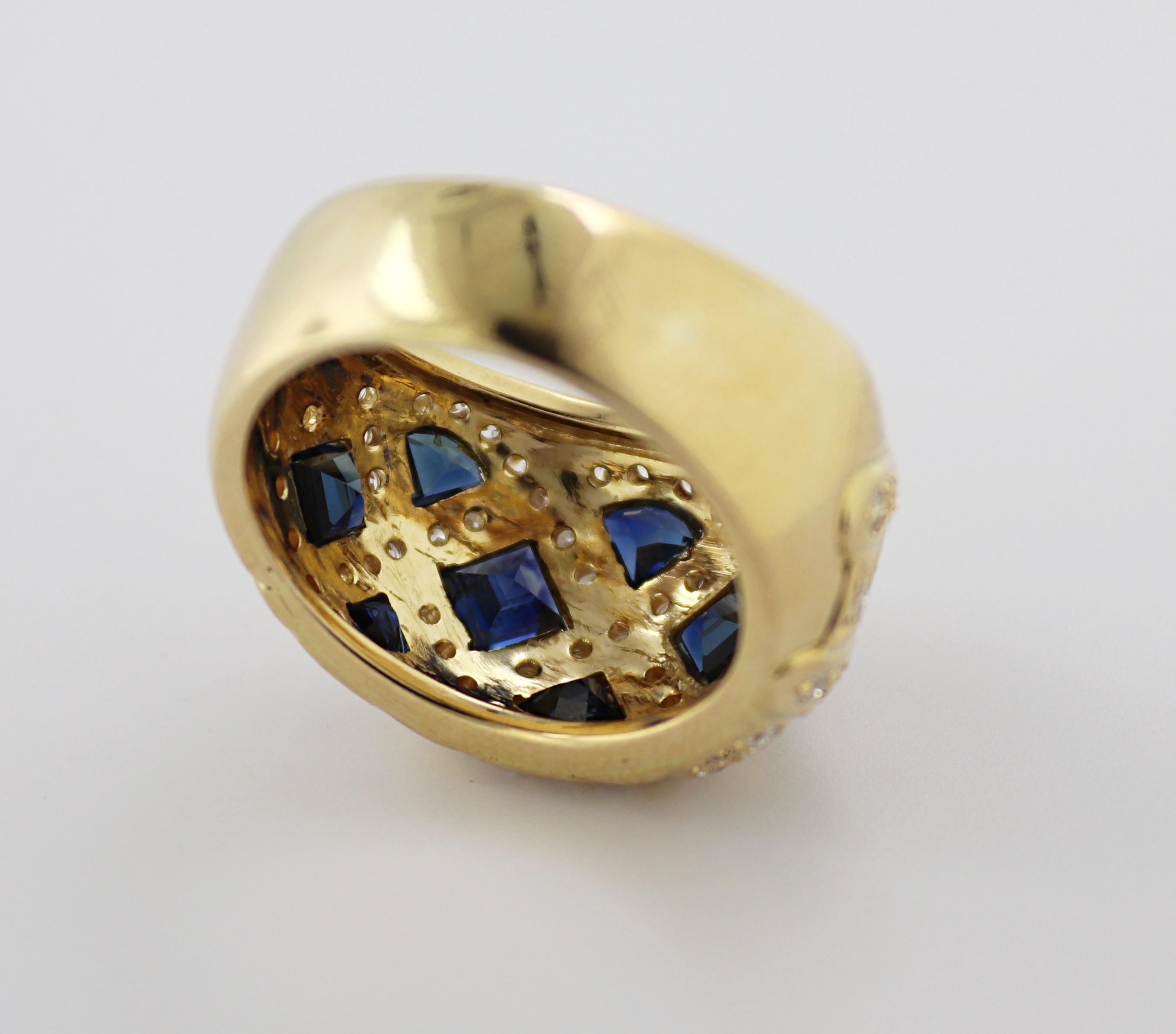 Sapphire, Diamond, 18k Yellow Gold Basket Ring For Sale 1