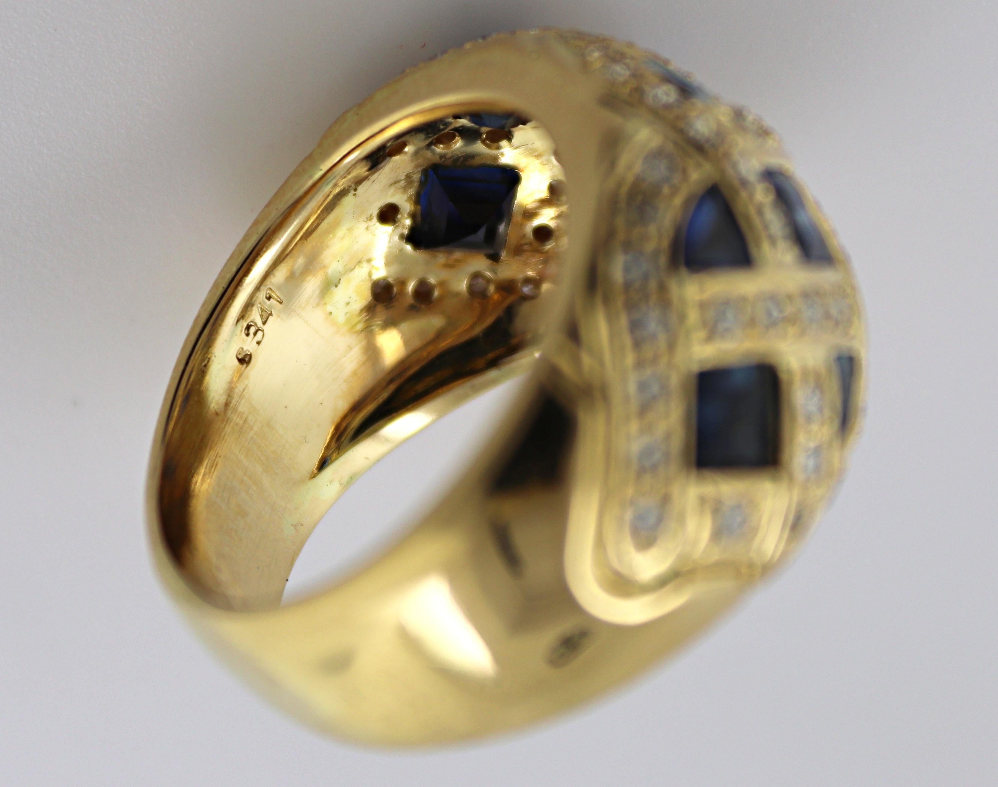 Sapphire, Diamond, 18k Yellow Gold Basket Ring For Sale 2