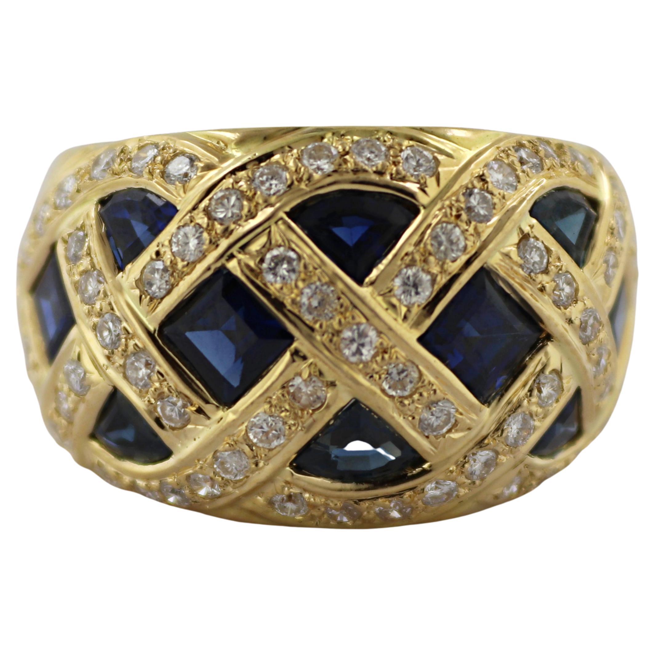 Sapphire, Diamond, 18k Yellow Gold Basket Ring For Sale