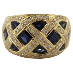 Sapphire, Diamond, 18k Yellow Gold Basket Ring