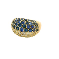 Sapphire Diamond 18K Yellow Gold Pave Ring