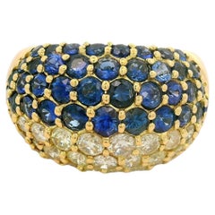 Sapphire Diamond 18K Yellow Gold Pave Ring