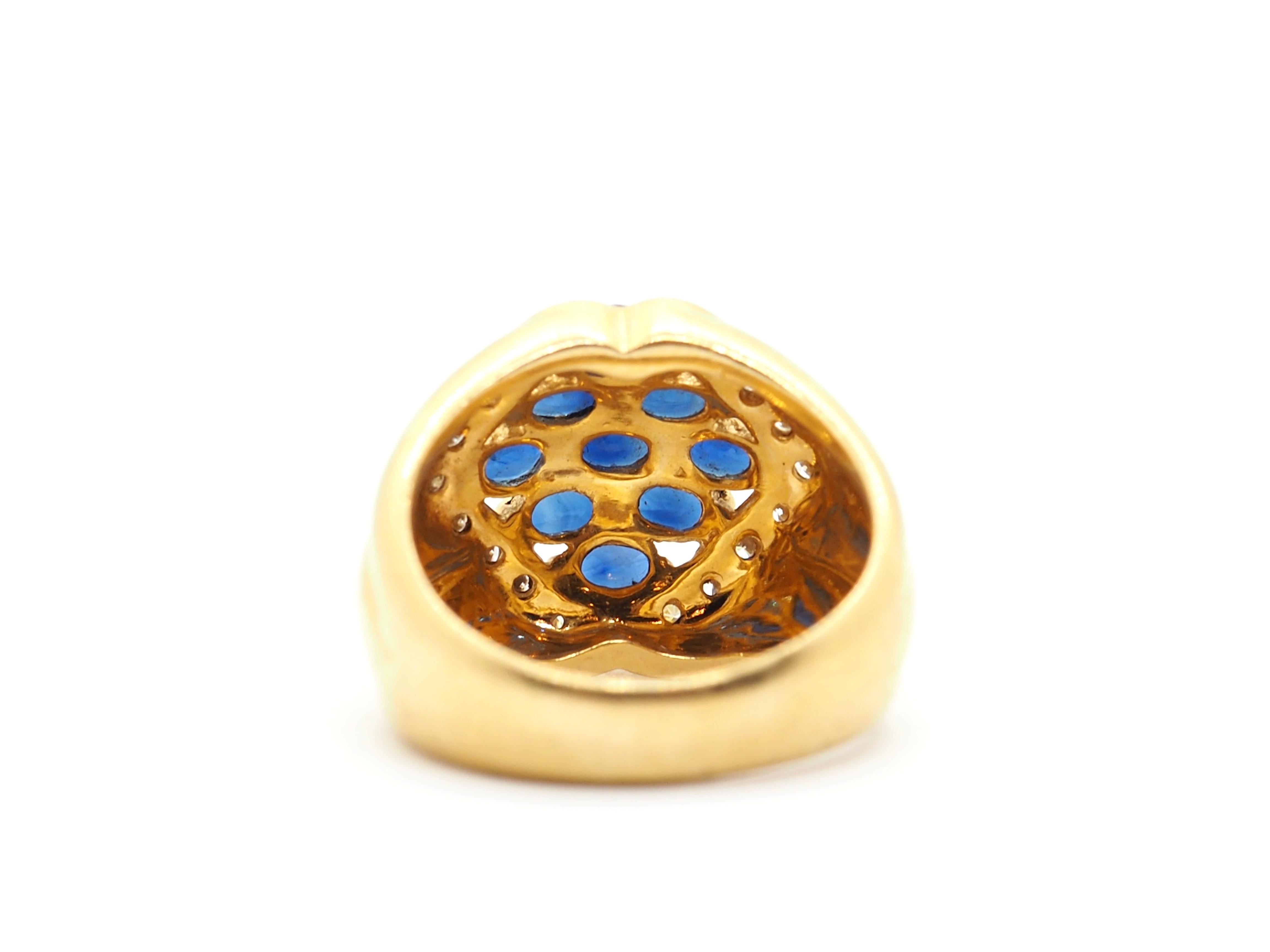 Women's Sapphire Diamond 18k Yellow Gold Ring For Sale
