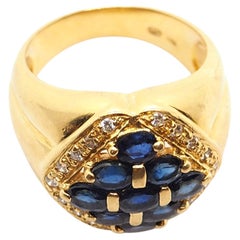 Retro Sapphire Diamond 18k Yellow Gold Ring