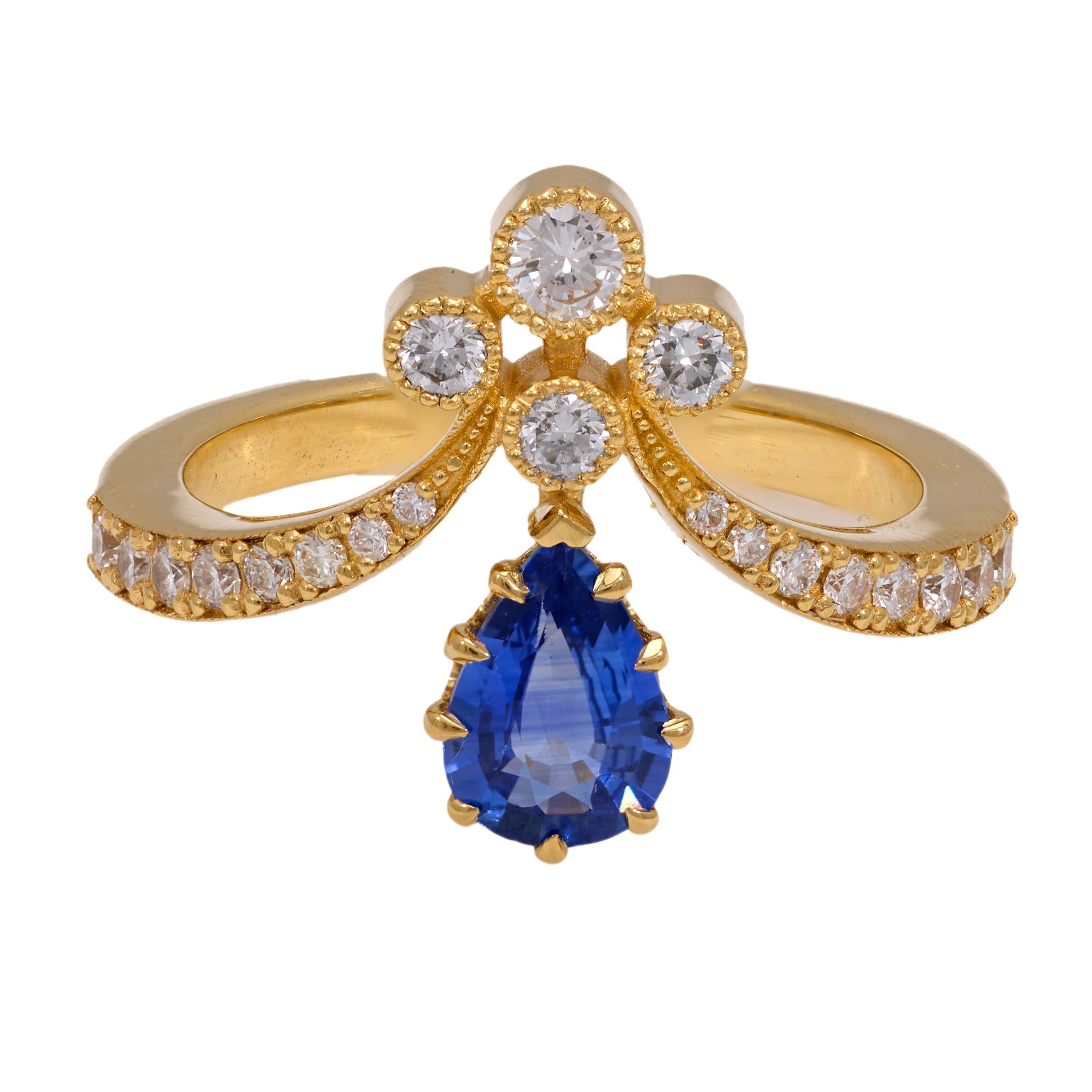 Sapphire diamond 18k yellow gold tiara ring (Moderne) im Angebot