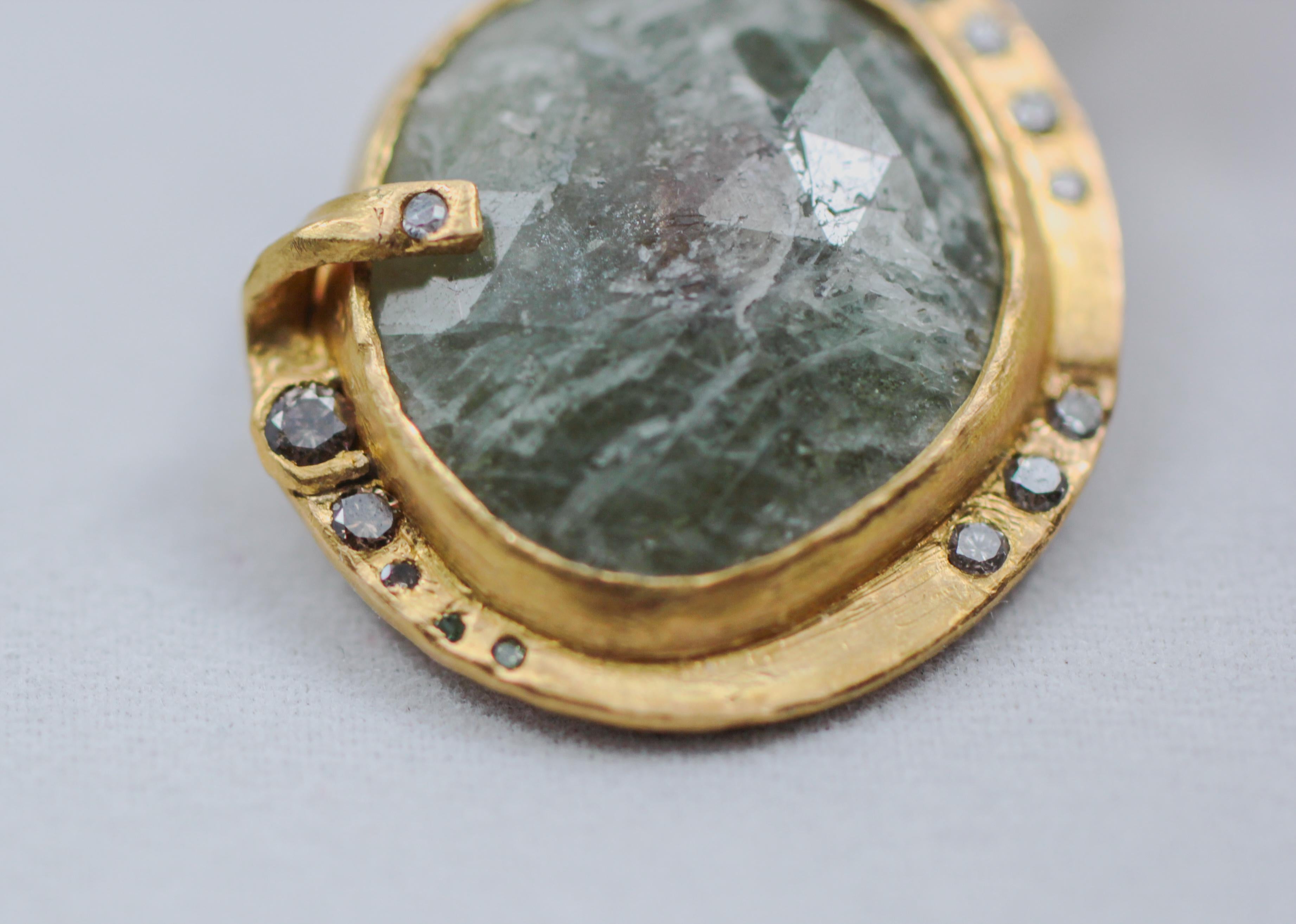 Large Gray Sapphire Diamond 22-21 Karat Gold Dangle Drop Organic Earrings 5