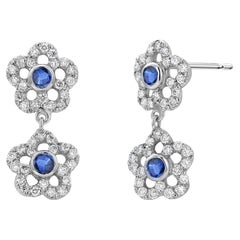 Sapphire Diamond 2.86 Carats Double Cluster Floral White Gold Drop Earrings