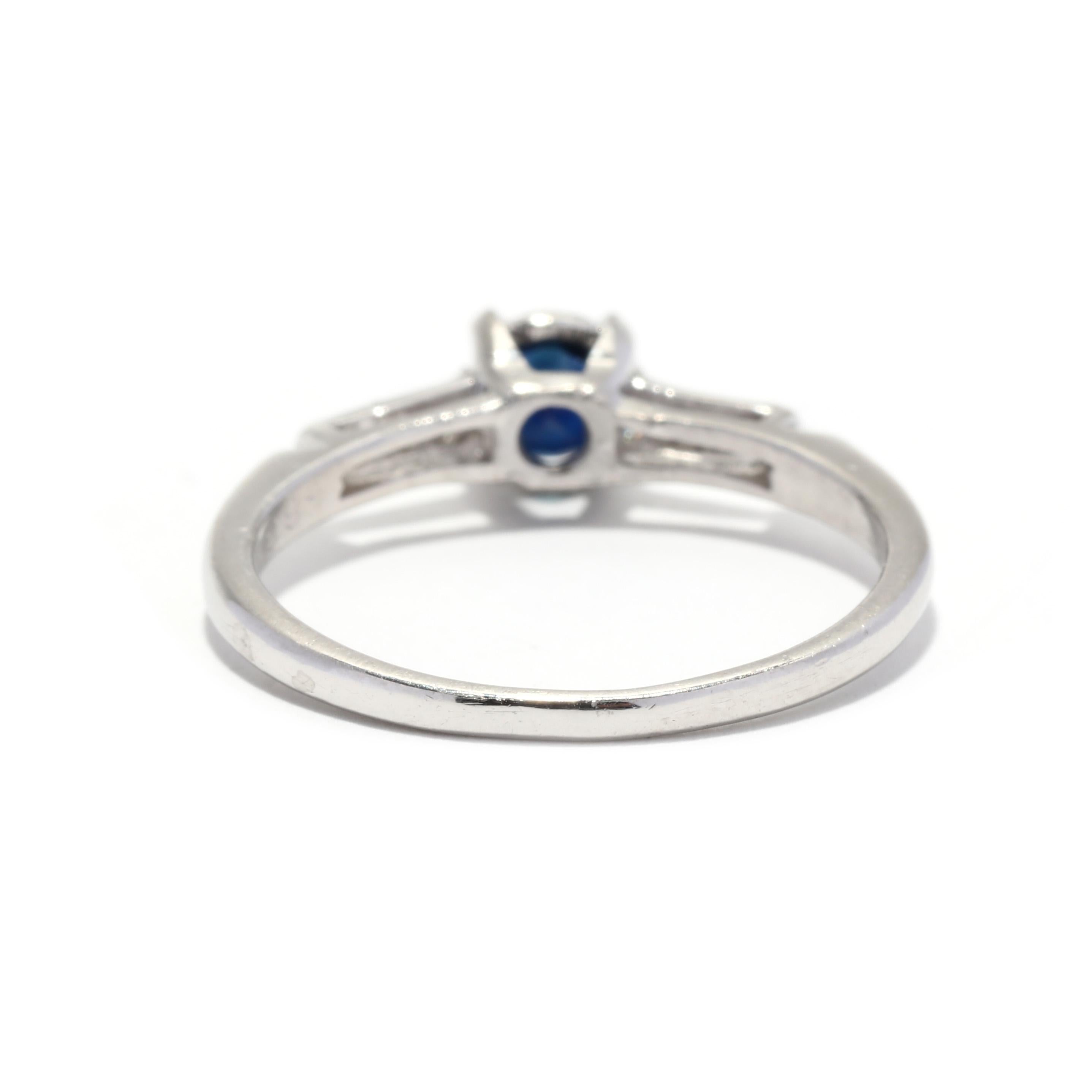 Baguette Cut Sapphire Diamond .60ctw Engagement Ring, Platinum, Ring, Three Stone