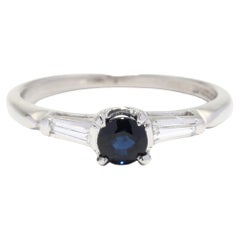 Vintage Sapphire Diamond .60ctw Engagement Ring, Platinum, Ring, Three Stone