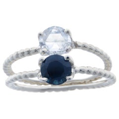 Sapphire Diamond 9 Karat White Gold Stacking Rings Handcrafted in Italy